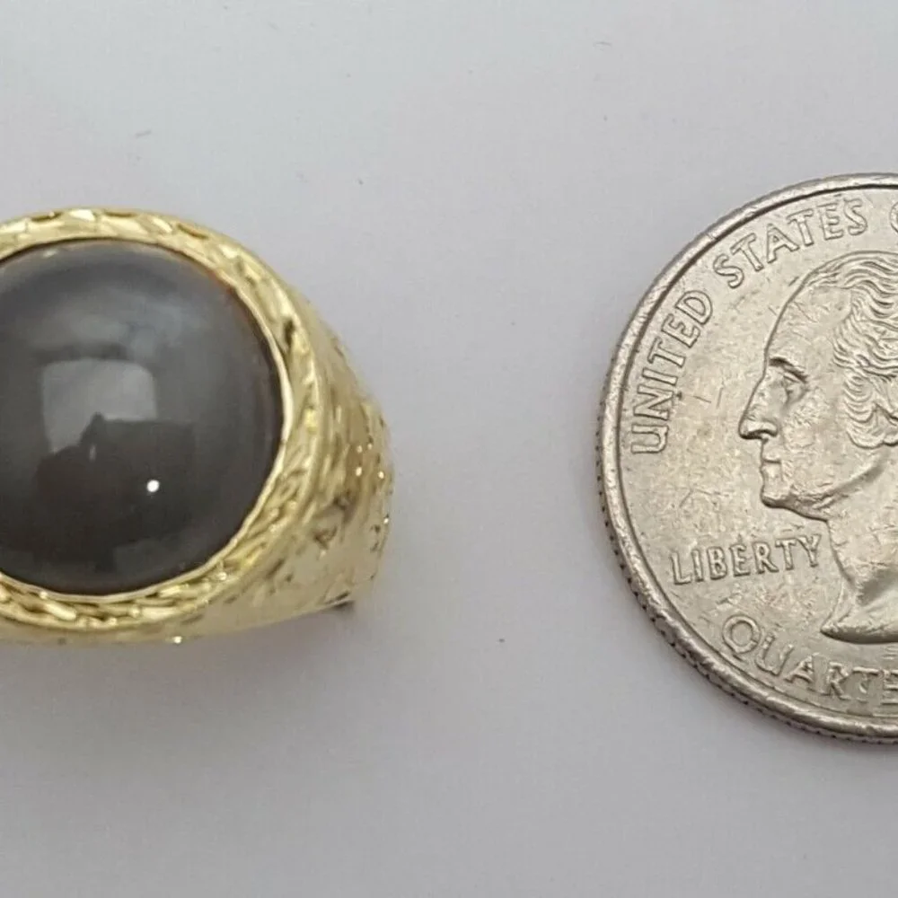 Yellow Gold 18K Karat Designer Gold Ring w/ Greenish Gray Sapphire GIA Certified